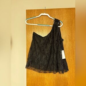 Black Lace One-Shoulder Top